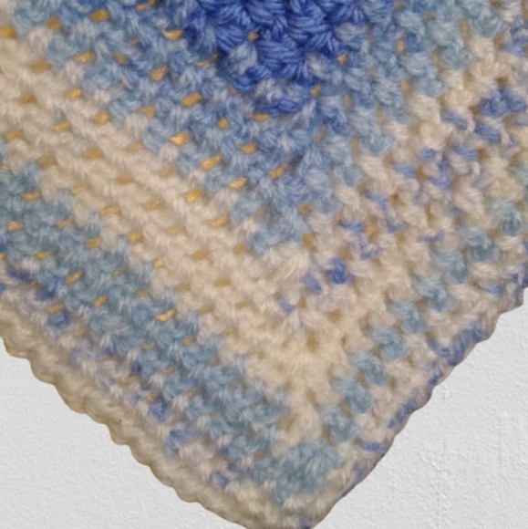 Artisan Handmade Crocheted Crochet Baby Blanket Blue White - Picture 3 of 11